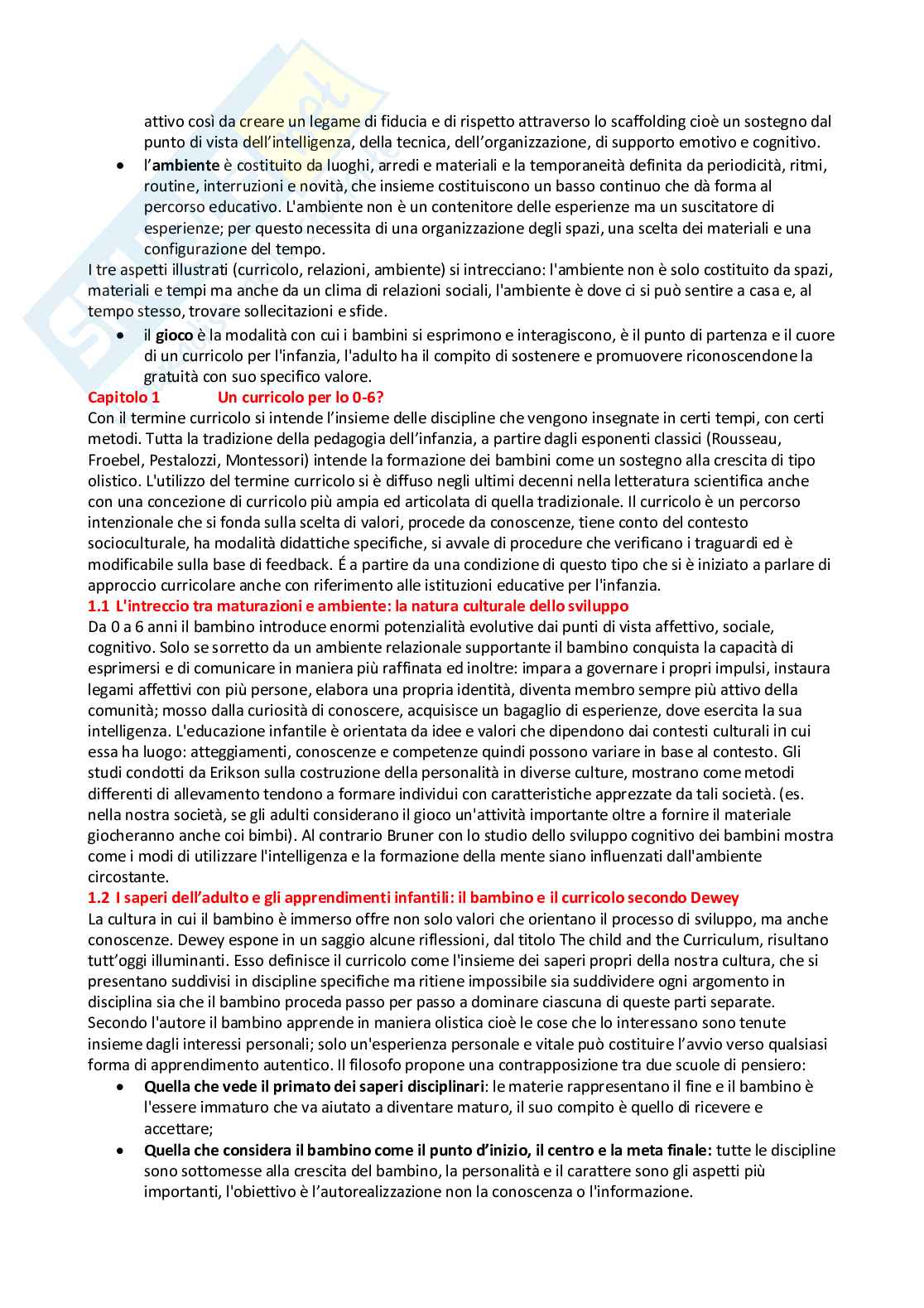 Riassunto esame Pedagogia generale , Prof. Tomarchio Maria, libro consigliato Educare l'infanzia, Bondioli, Savio Pag. 2