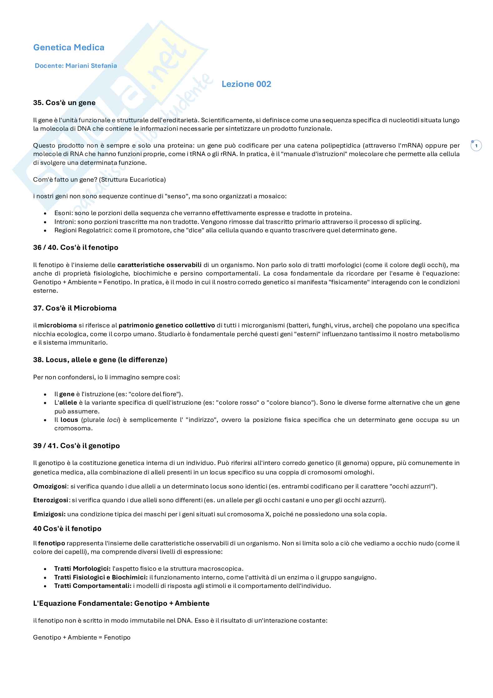 Risposte domande aperte Paniere Genetica medica  Pag. 1