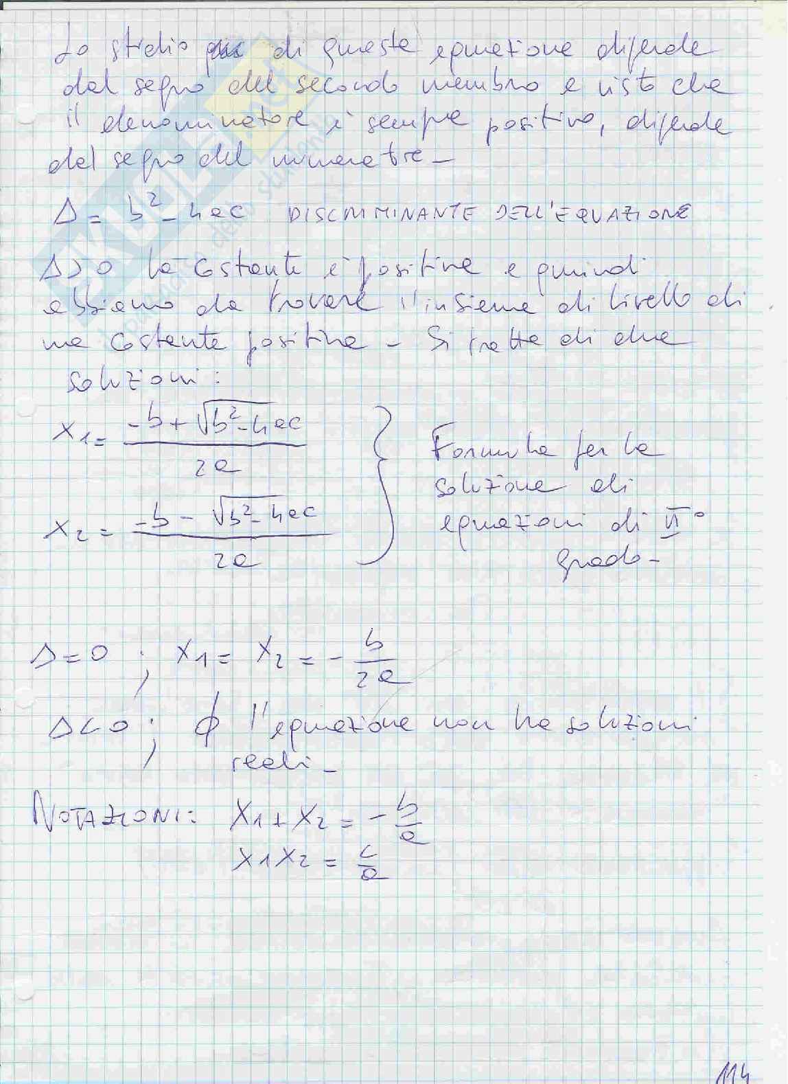 Equazioni e disequazioni, proprietà  generali, equazioni e disequazioni di primo e di secondo grado Pag. 11