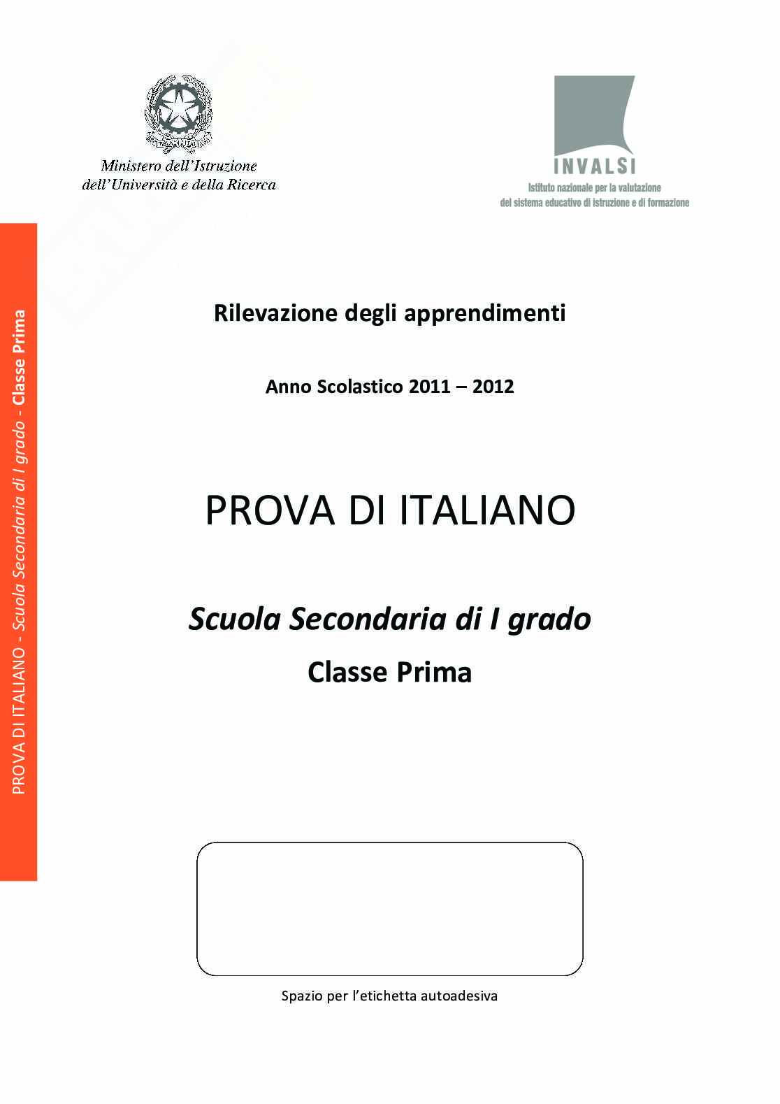 Prova Invalsi Italiano 2011/2012 Prima Media Pag. 1