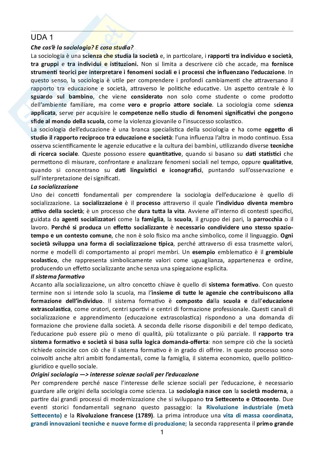 Schemi discorsivi pre parziale Sociologia dell'educazione Pag. 1