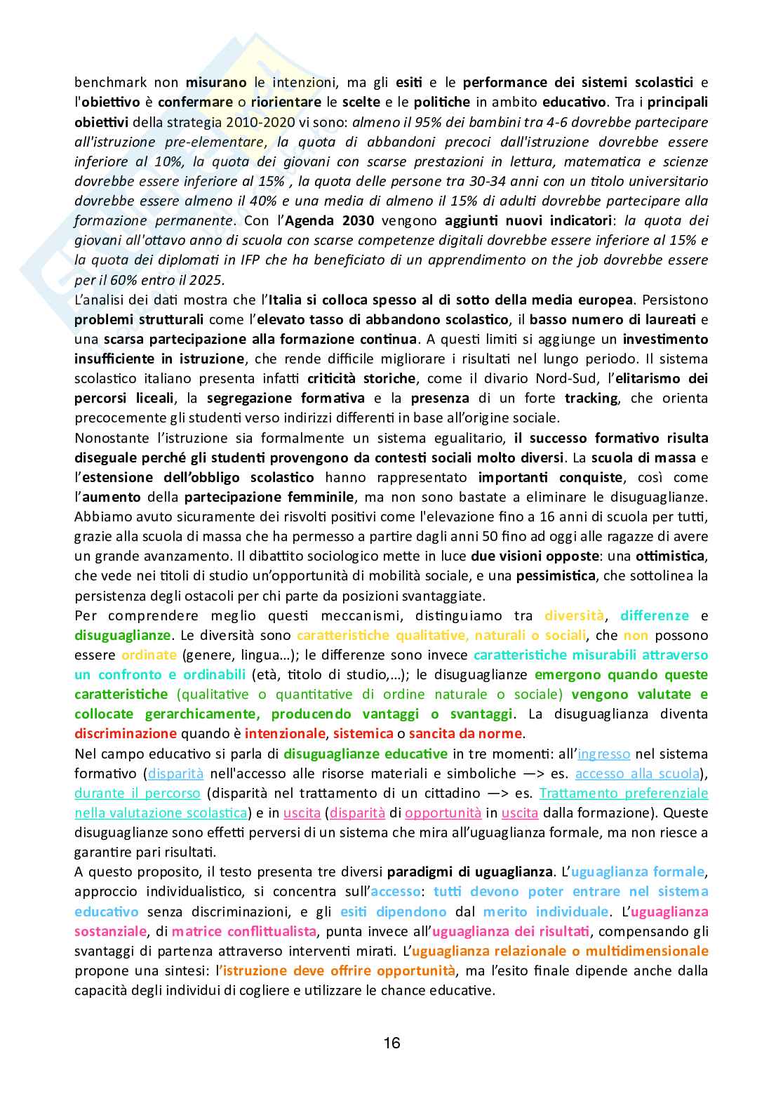 Schemi discorsivi pre parziale Sociologia dell'educazione Pag. 16