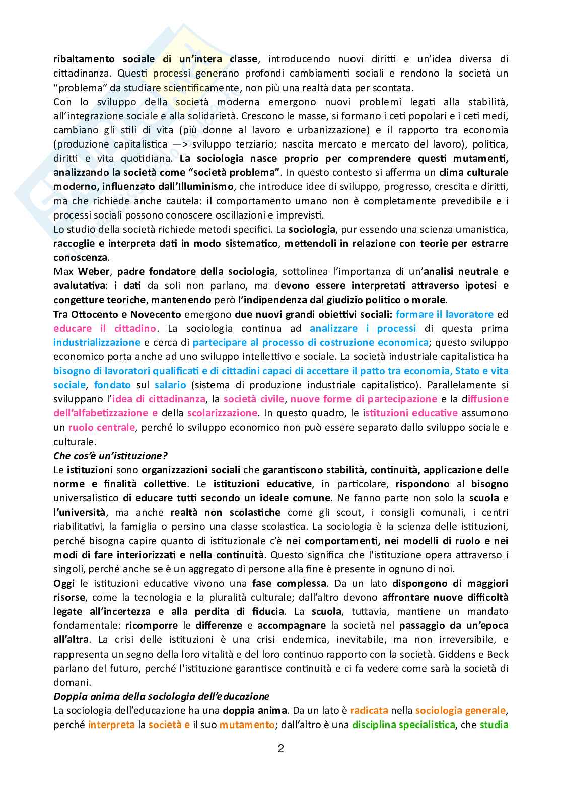 Schemi discorsivi pre parziale Sociologia dell'educazione Pag. 2