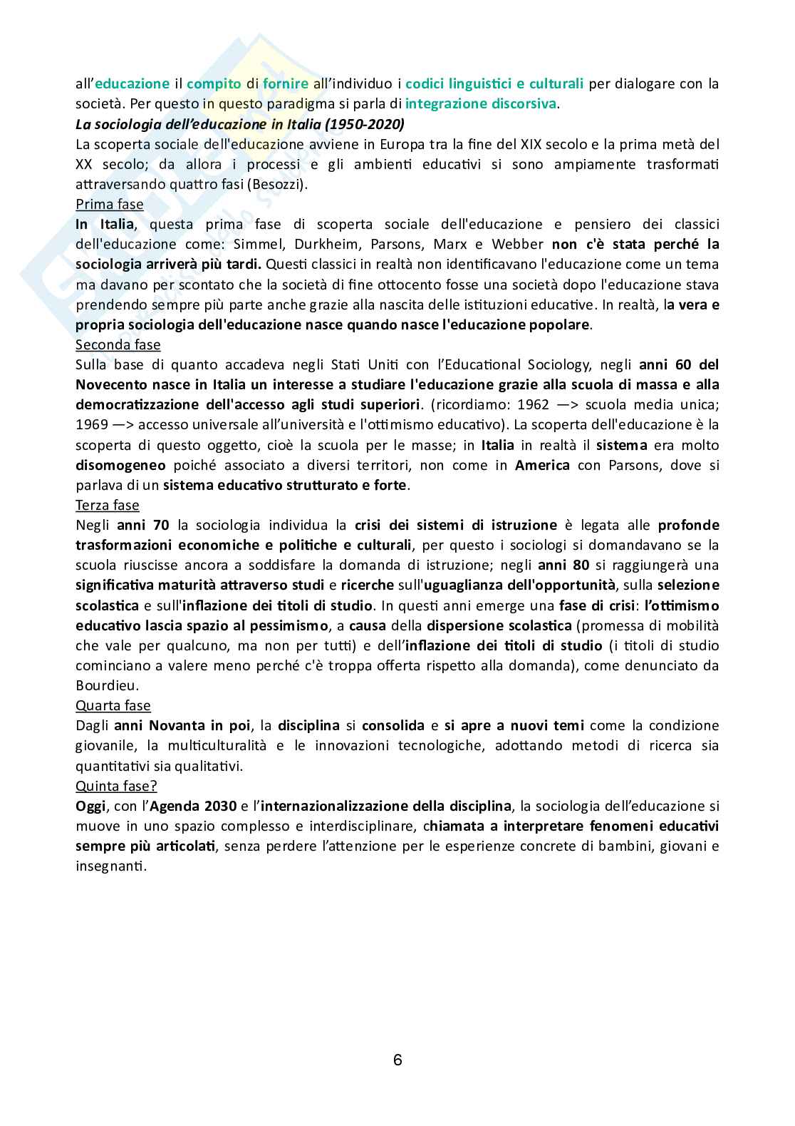 Schemi discorsivi pre parziale Sociologia dell'educazione Pag. 6