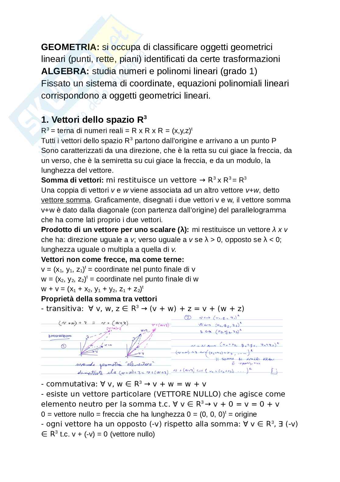 Appunti di Geometria e algebra lineare Pag. 1