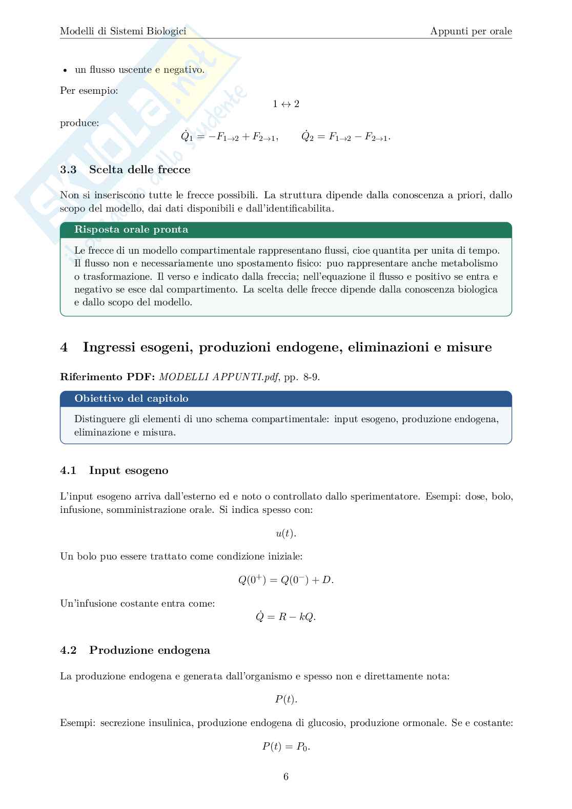 Blocco 2 di Modelli di sistemi biologici - Modelli compartimentali Pag. 6