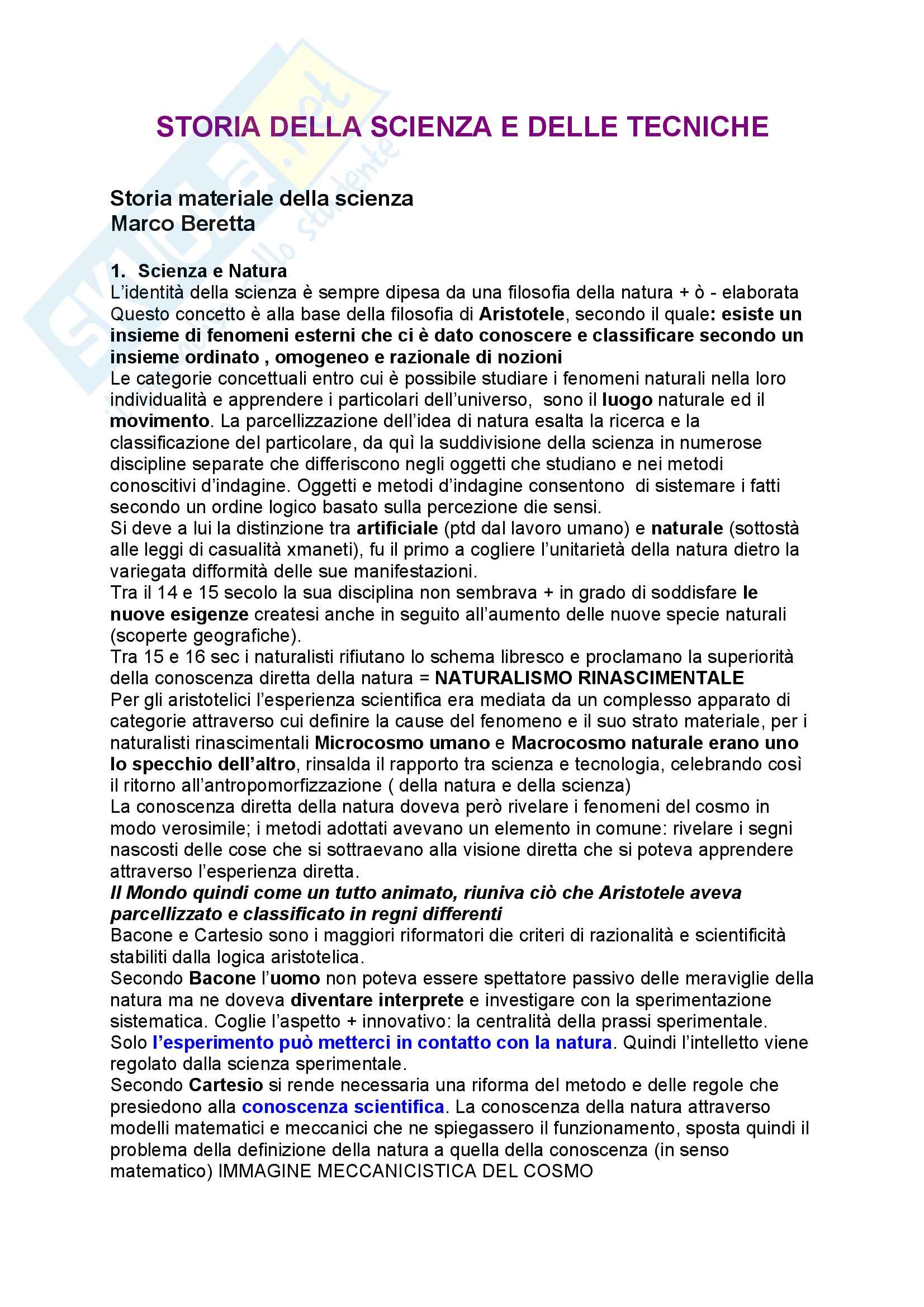 Storia della scienza e delle tecniche - storia materiale della scienza Pag. 1