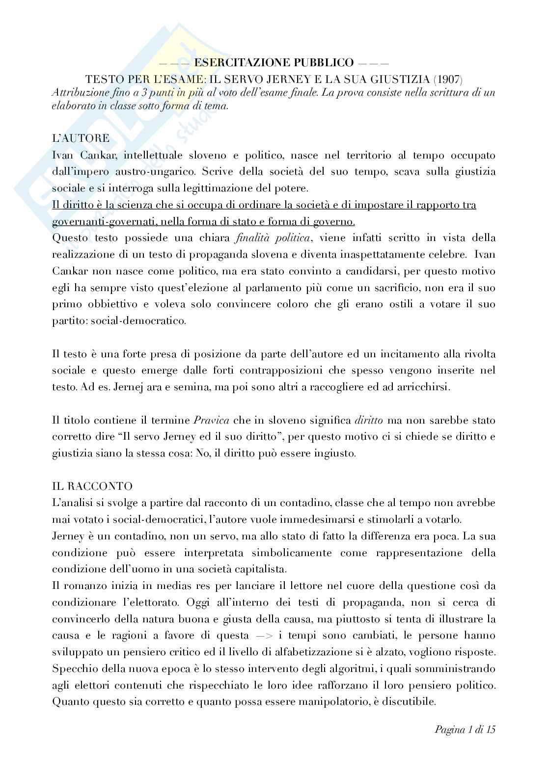 Riassunto esame Istituzioni di diritto pubblico, Prof. De Santis Vincenzo, libro consigliato Il Servo Jernej e la sua giustizia, Kankar Pag. 1