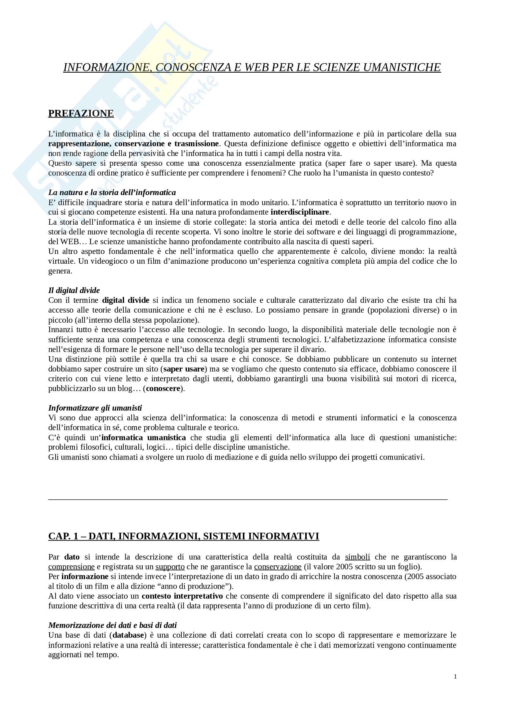 Riassunto esame Media digitali, docente Dondi, libro consigliato Informazione, conoscenza e Web per le scienze umanistiche, Castano, Ferrara, Montanelli Pag. 1