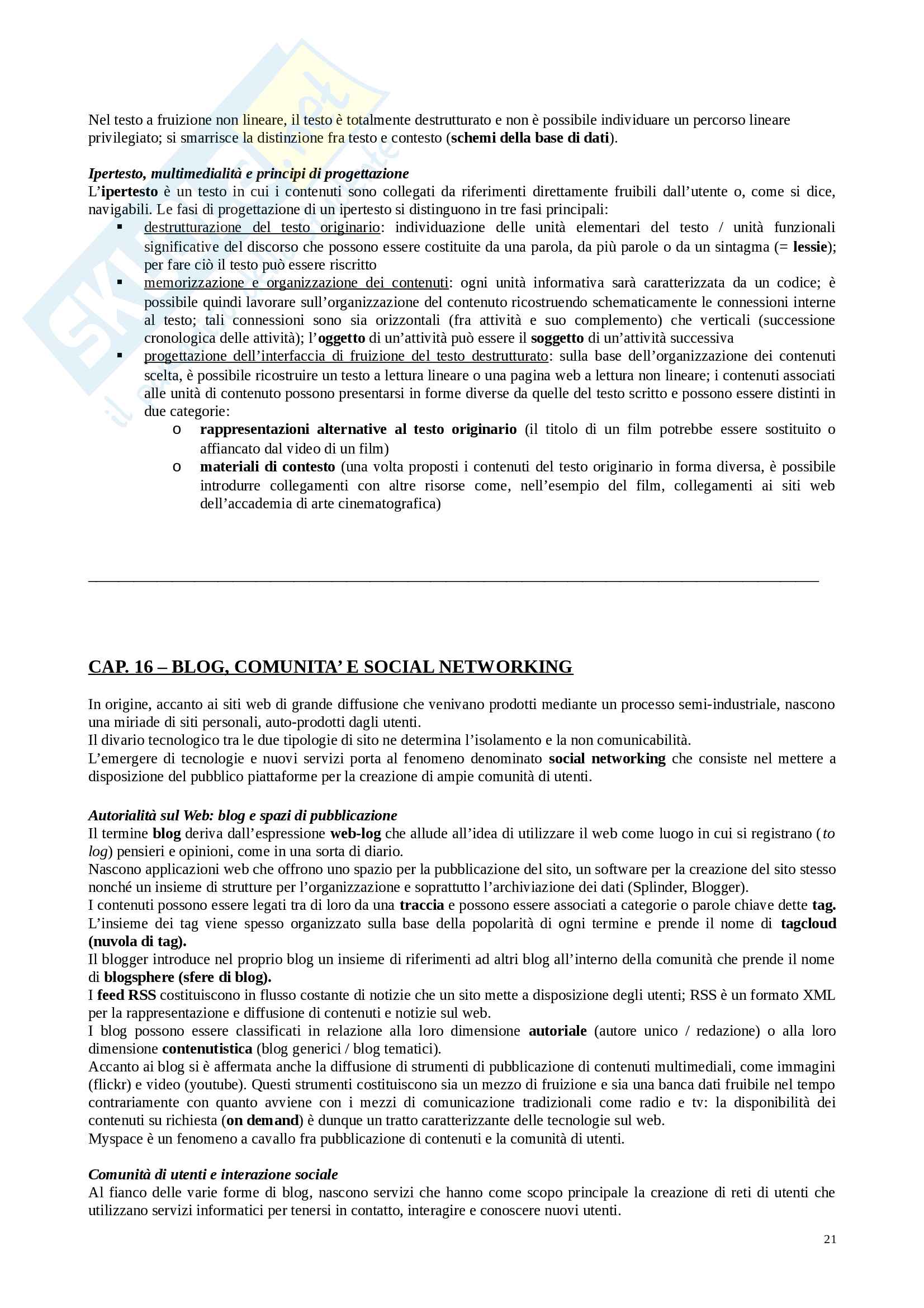 Riassunto esame Media digitali, docente Dondi, libro consigliato Informazione, conoscenza e Web per le scienze umanistiche, Castano, Ferrara, Montanelli Pag. 21