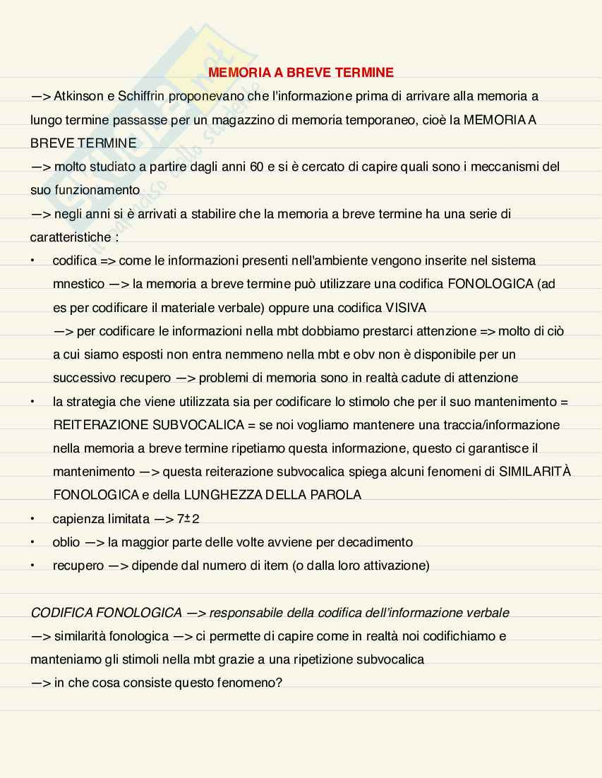 Riassunto esame Psicologia generale , Prof. Pazzaglia Francesca, libro consigliato Introduzione alla psicologia , Atkinson & Hilgard's Pag. 61