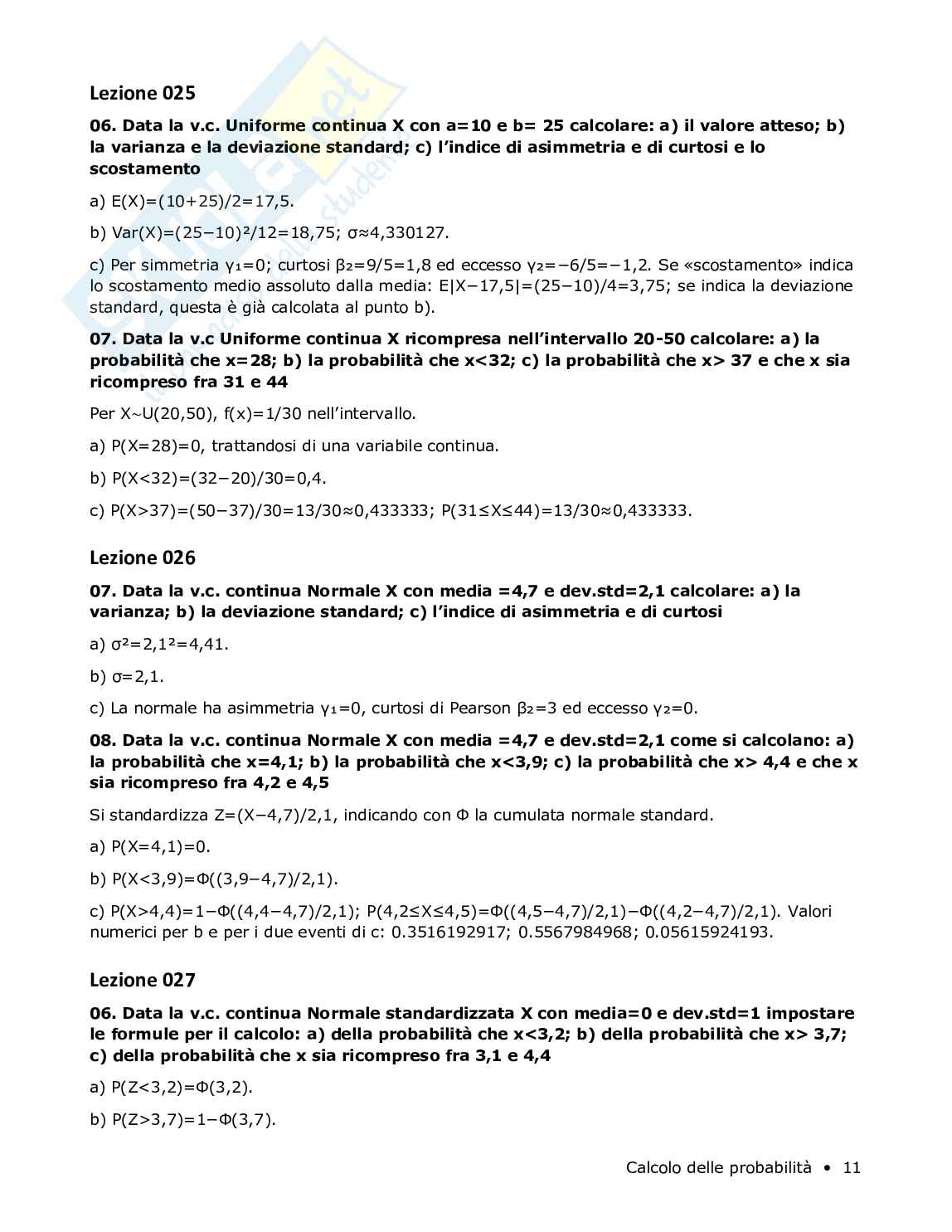 Risposte aperte Calcolo delle probabilità, 2026 Pag. 11