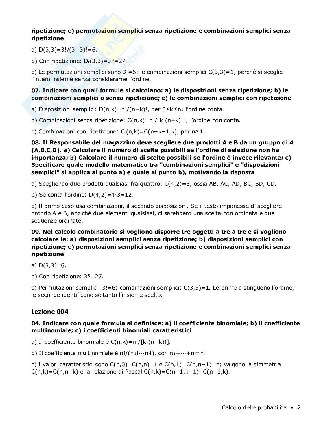 Risposte aperte Calcolo delle probabilità, 2026 Pag. 2