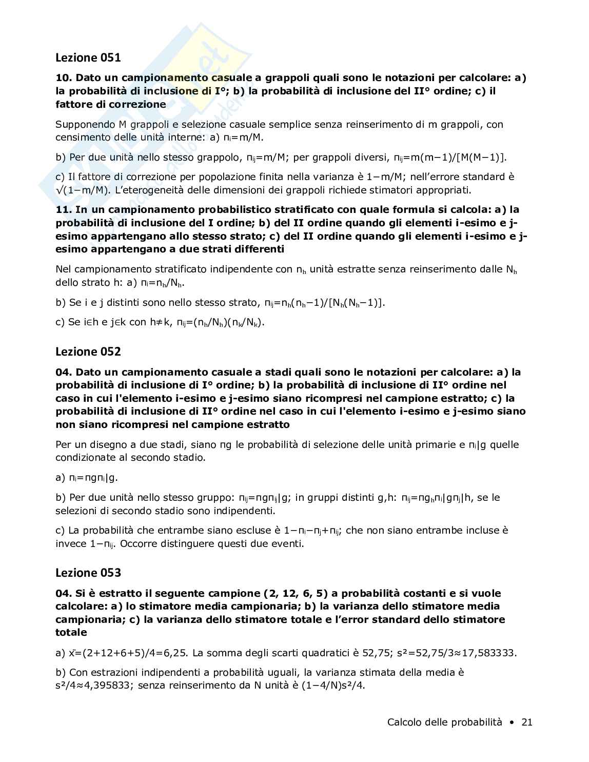 Risposte aperte Calcolo delle probabilità, 2026 Pag. 21