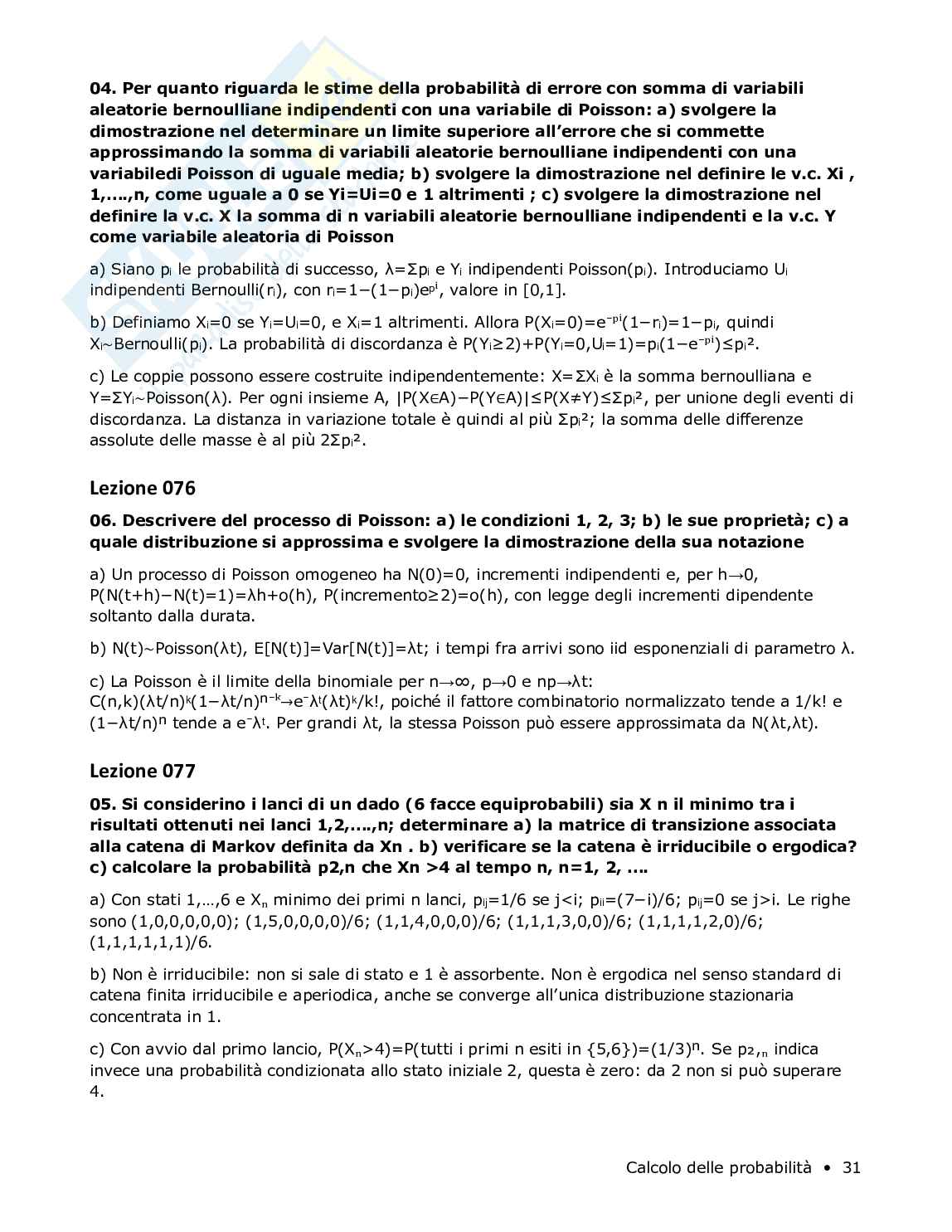 Risposte aperte Calcolo delle probabilità, 2026 Pag. 31