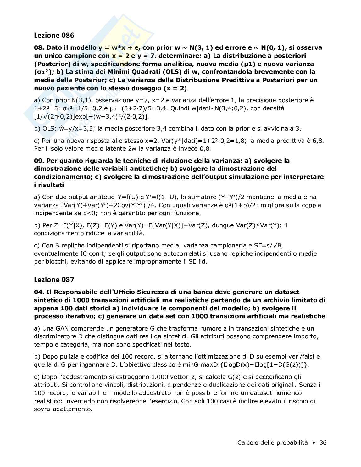 Risposte aperte Calcolo delle probabilità, 2026 Pag. 36
