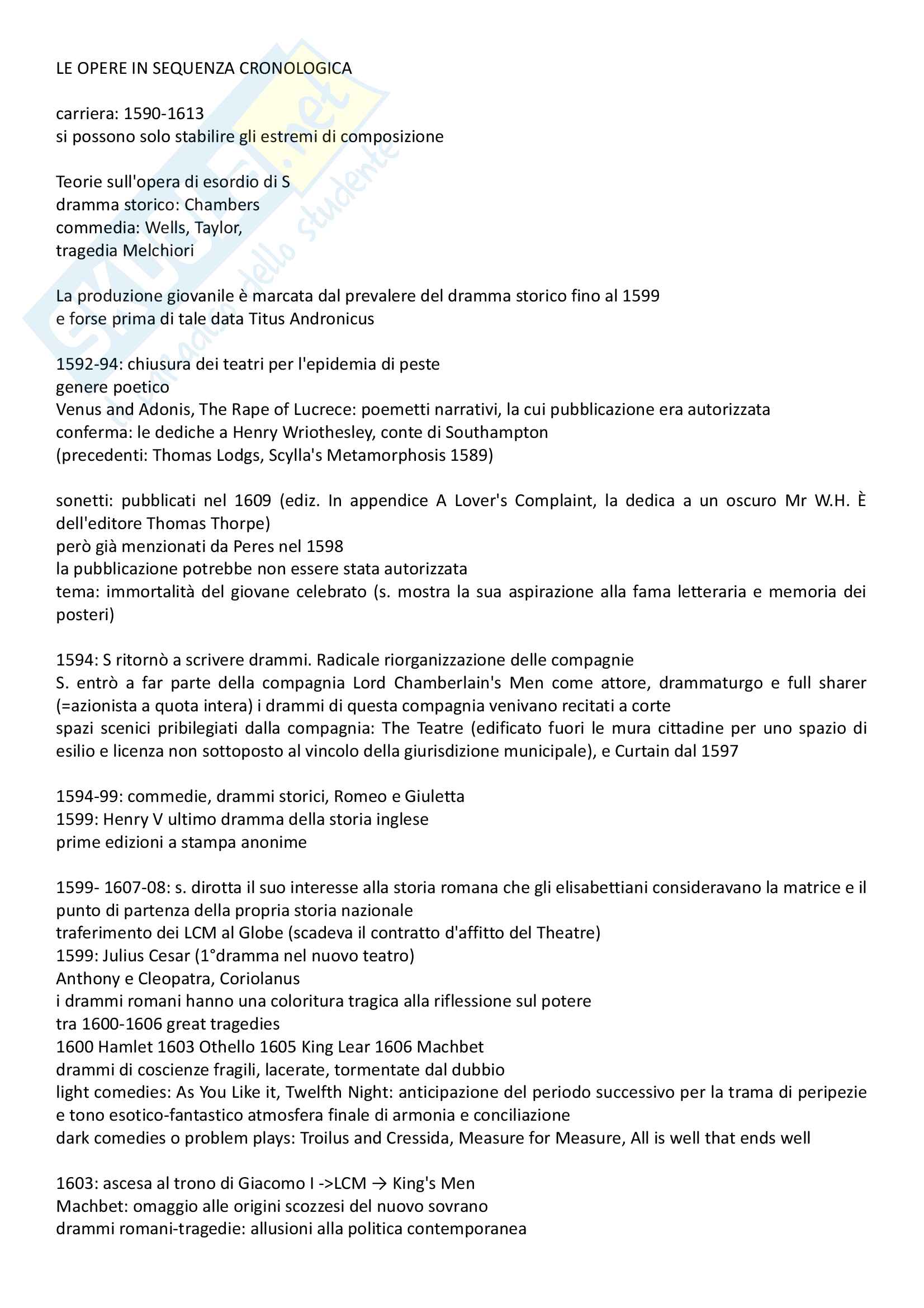 Analisi dei generi teatrali di Shakespeare Pag. 2