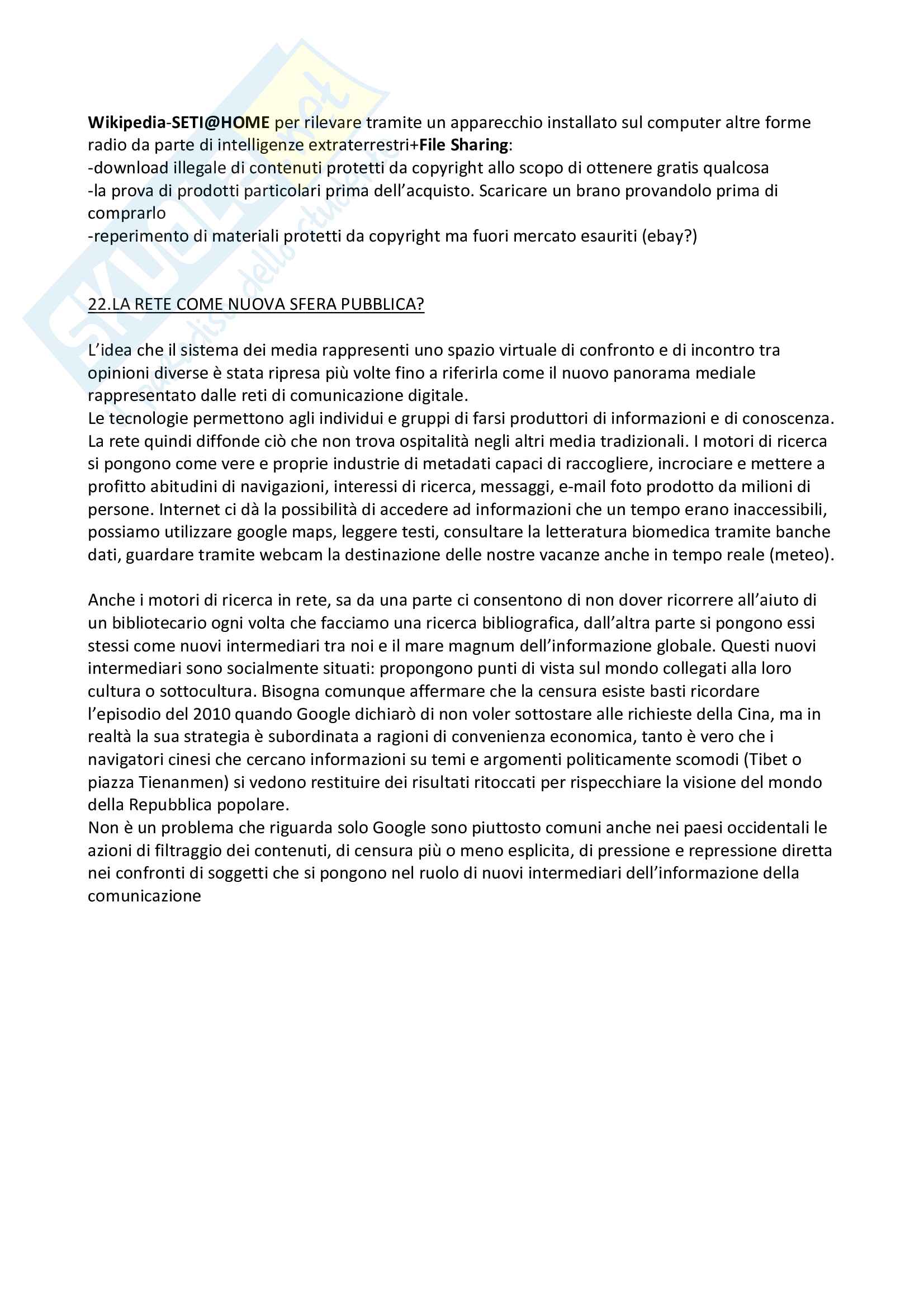 Riassunto esame, prof. Cossi, libro consigliato Sociologia della comunicazione, Paccagnella Pag. 21