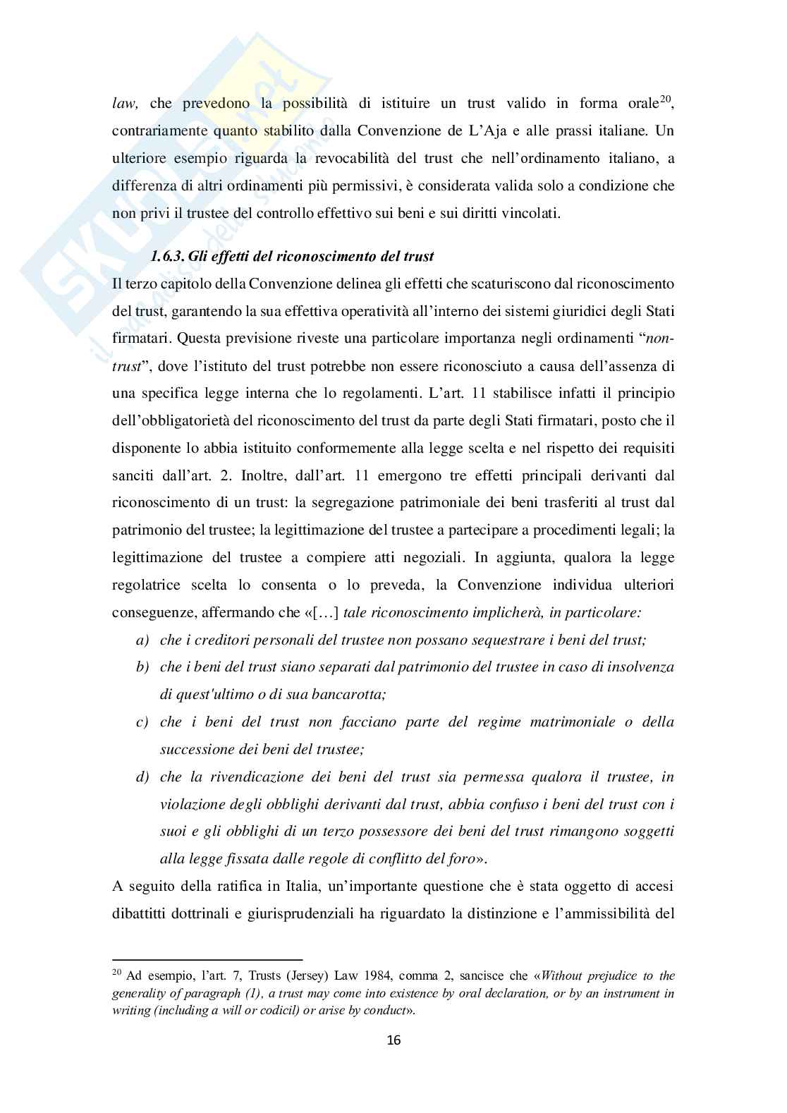 Tesi triennale - Il trust nell'ordinamento italiano. Tassazione e contrasto alle pratiche elusive Pag. 16