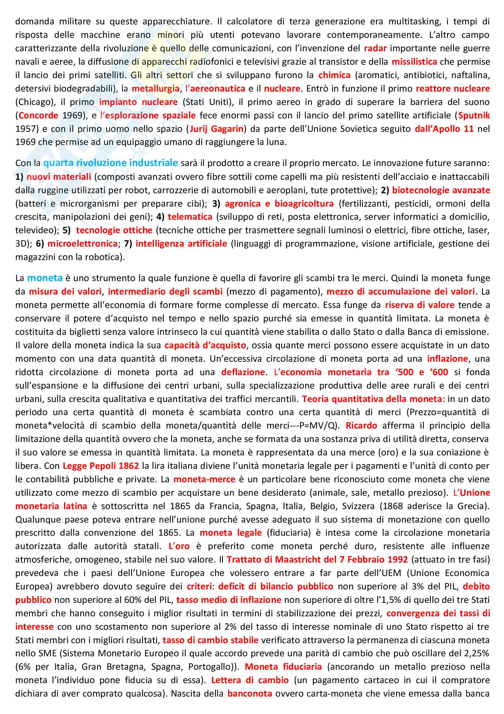 Appunti del programma di Storia Economica, lo sviluppo economico moderno Pag. 2