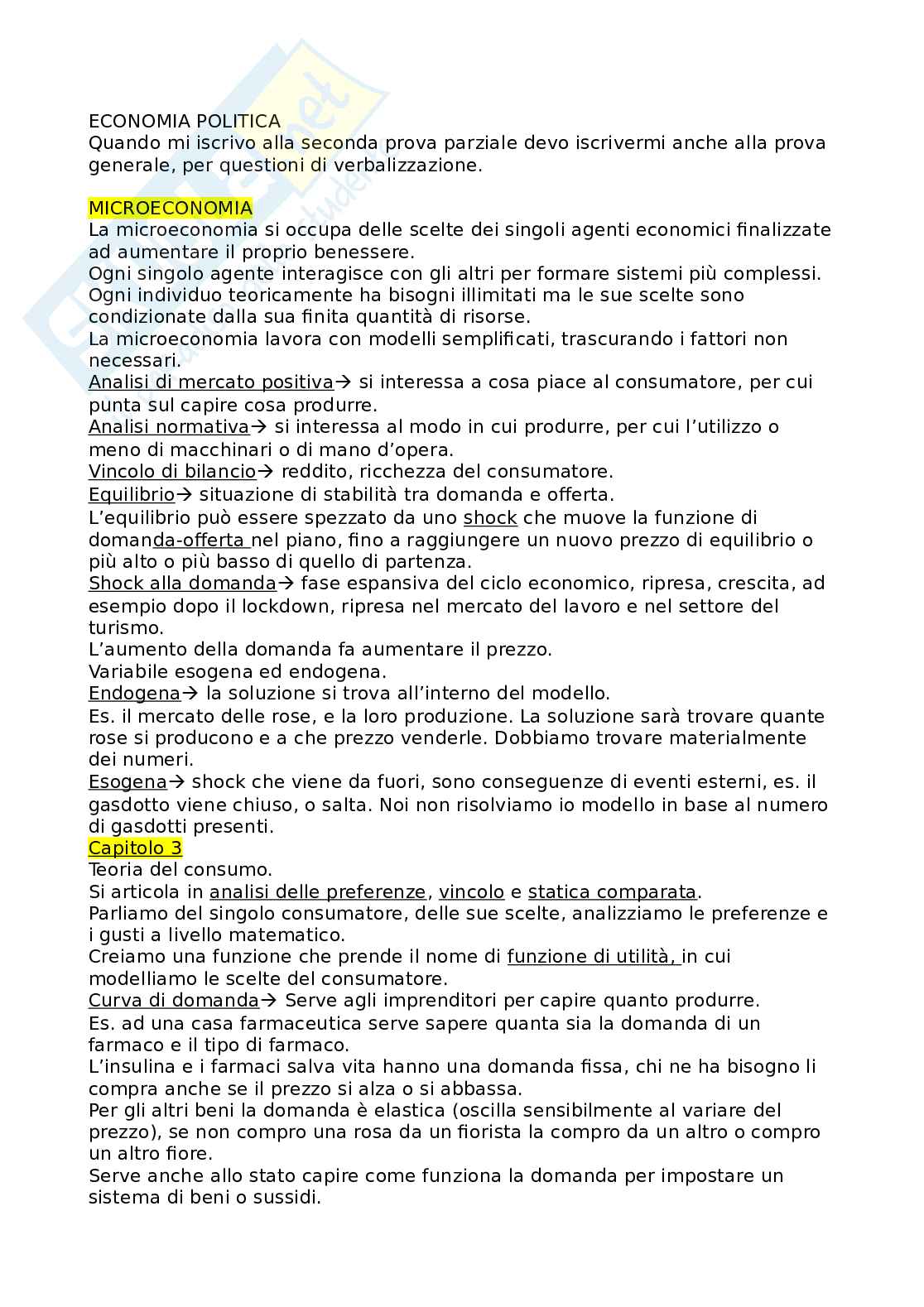 Appunti lezione Economia politica Pag. 1