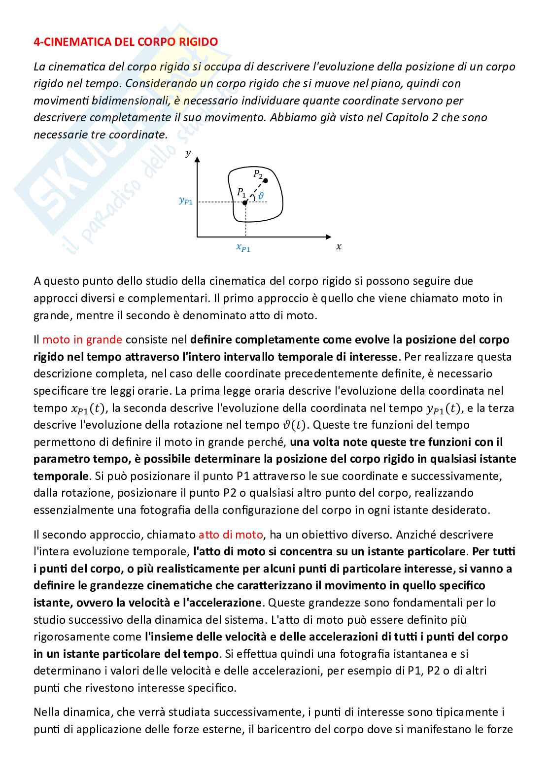 Fondamenti di meccanica teorica ed applicata (parte 3) - Concetti di cinematica del corpo rigido Pag. 1