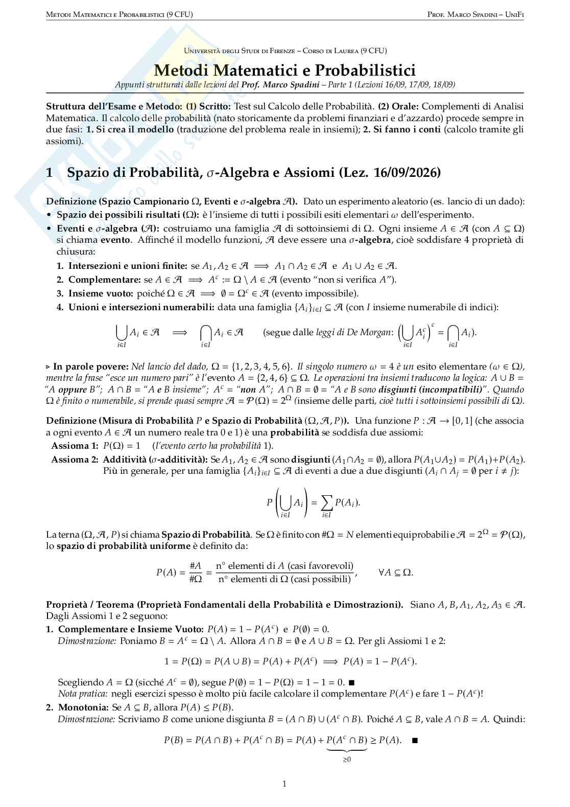 Appunti di Metodi matematici e probabilistici Pag. 1