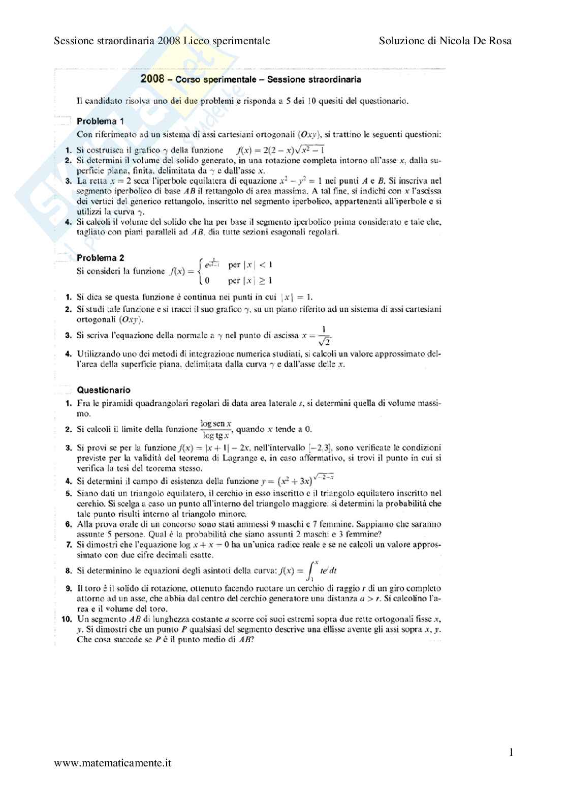 2008. Liceo scientifico PNI sessione straordinaria Pag. 1