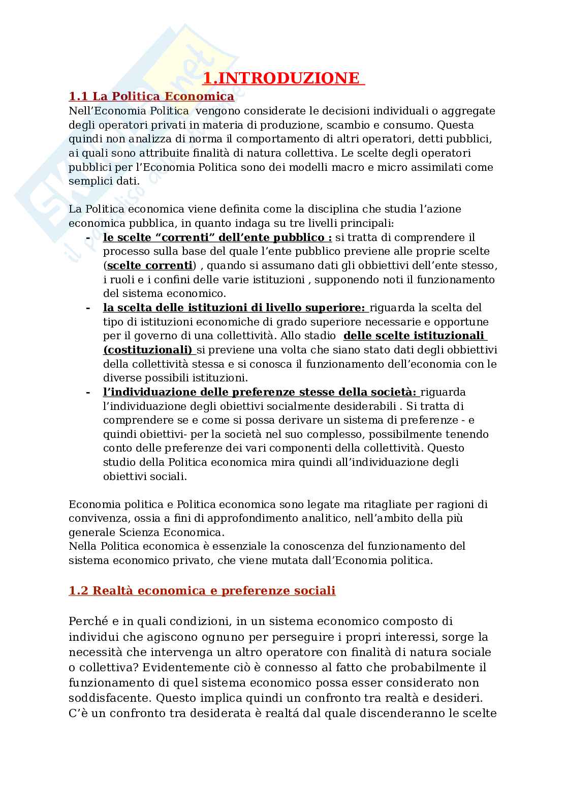 Riassunto esame Elementi di Teoria politica, Prof. Arbolino Roberta, libro consigliato Politica economica e strategie aziendali, Acocella Pag. 1