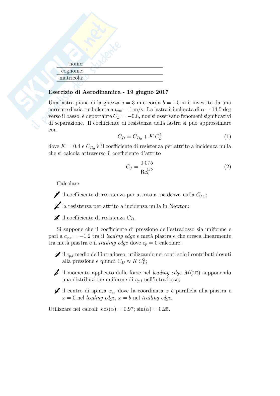 Esercitazione Aerodinamica e gestione termica del veicolo Pag. 1