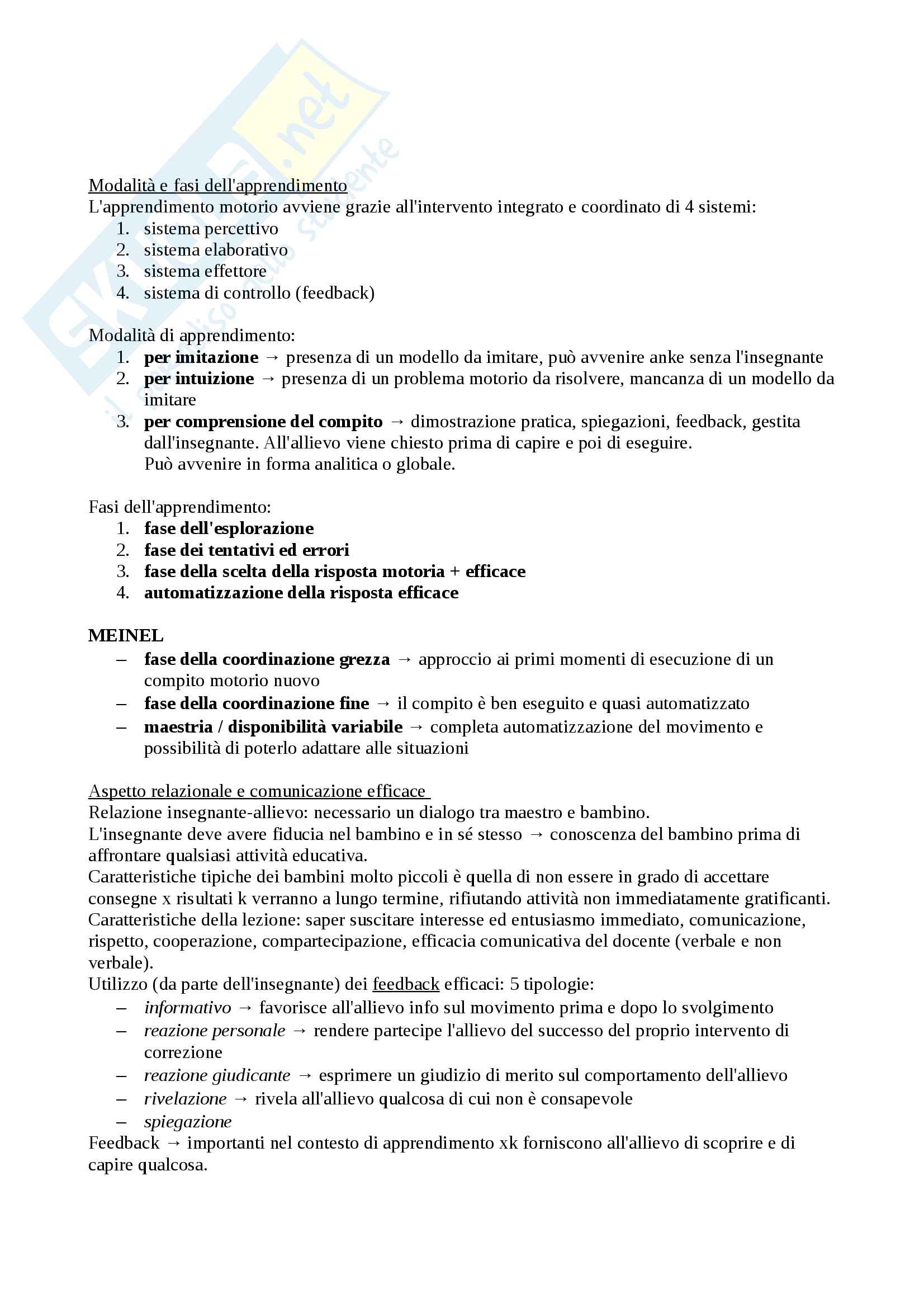 Riassunto esame teoria e didattica dell'età evolutiva, prof. Frattini Gabriella, libro consigliato "Didattica delle attività motorie per l'età evolutiva", autore Francesco Casolo Pag. 21
