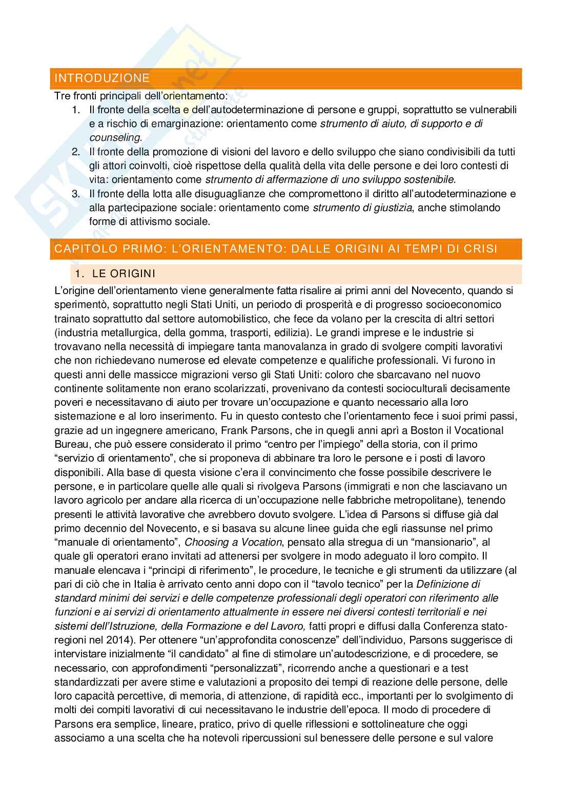 Riassunto esame Progettazione Professionale e Career Counselling, Prof. Nota Laura, libro consigliato L'orientamento e la progettazione professionale. Modelli, strumenti e buone pratiche, Soresi Salvatore, Nota Laura Pag. 1