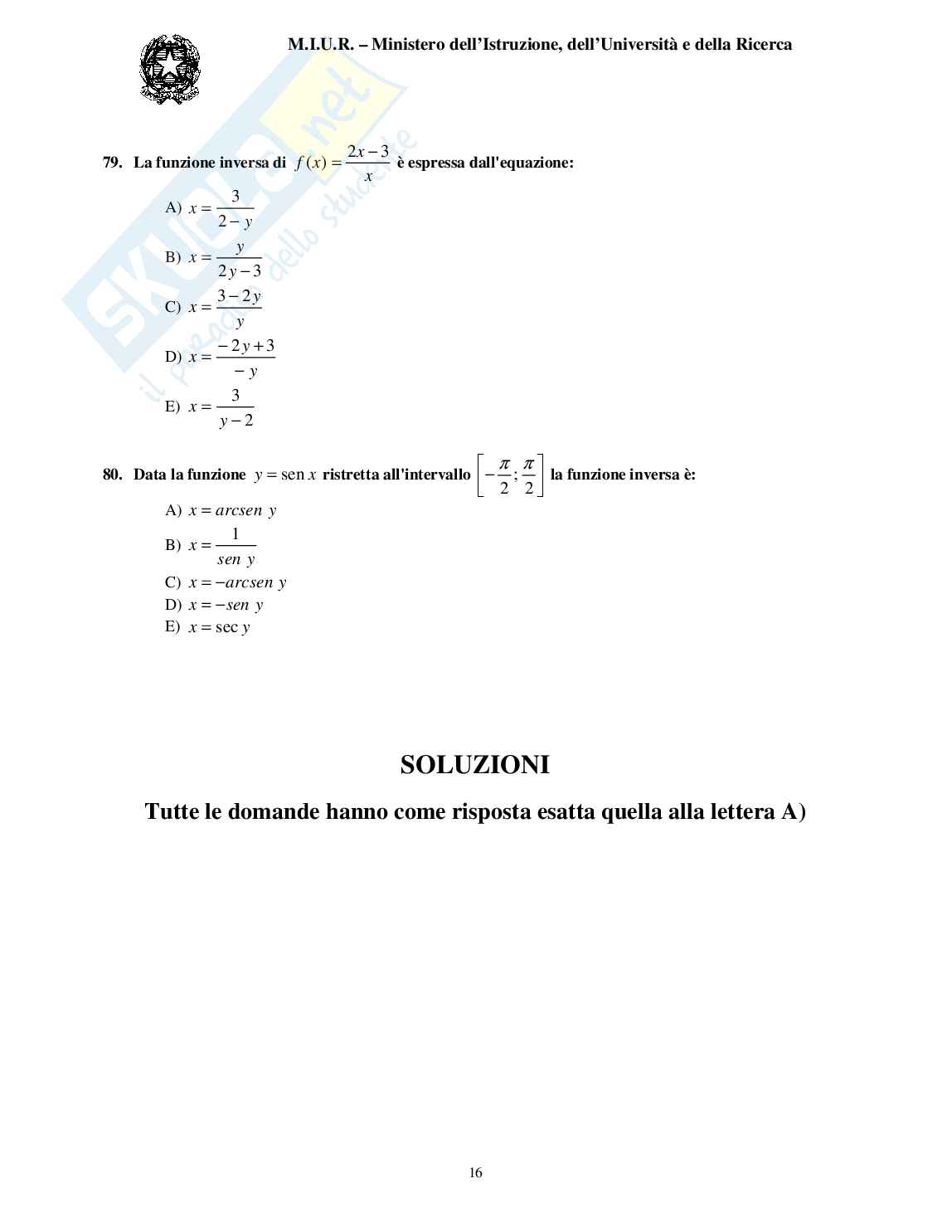 2004 Veterinaria: test di ammissione Pag. 16
