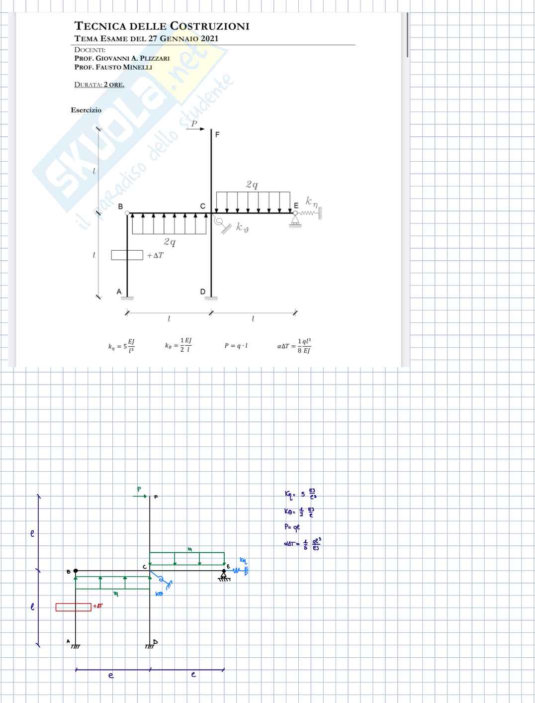 Tema esame svolto di Tecnica delle costruzioni del 27 Gennaio 2021 Pag. 1