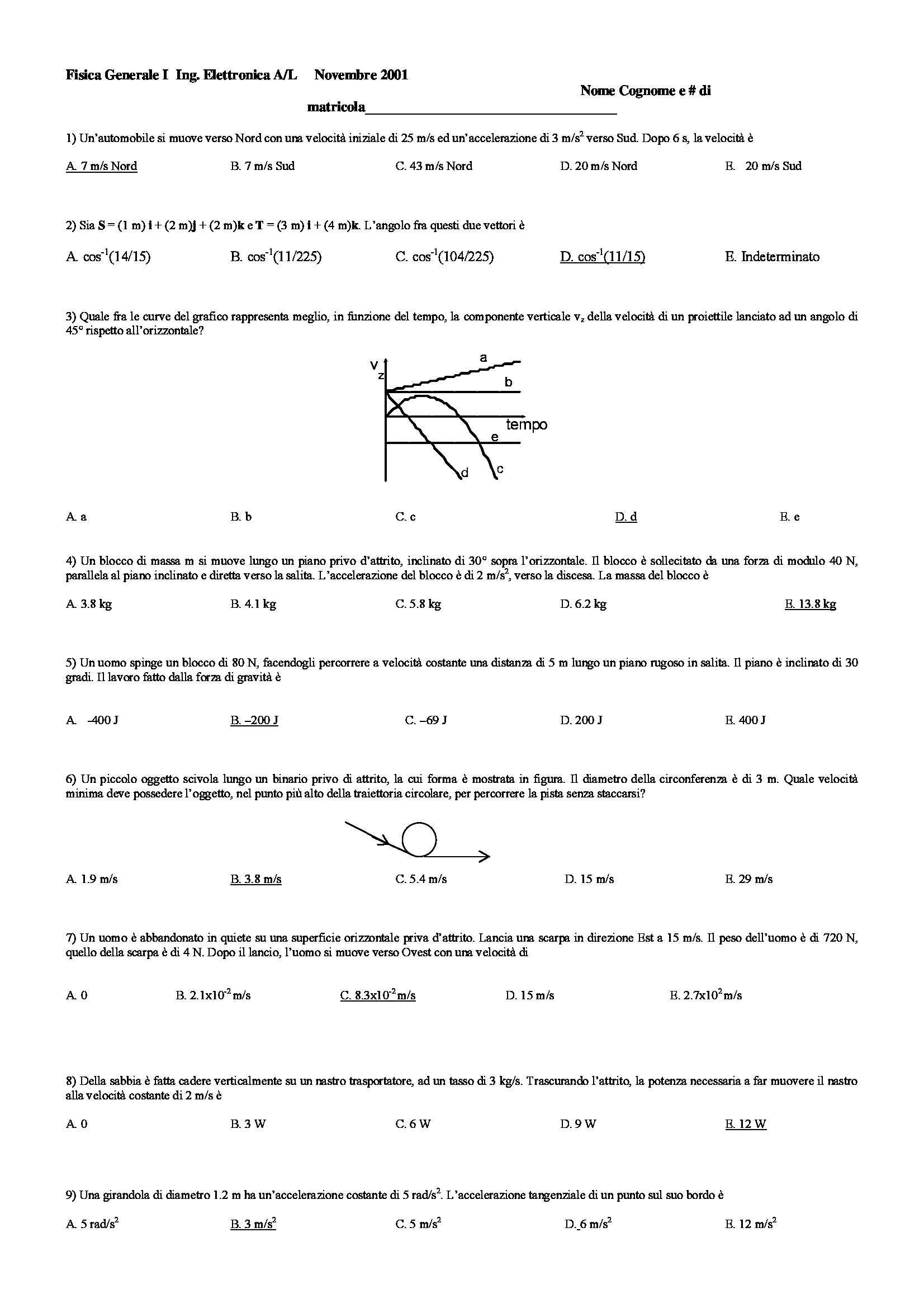 Fisica Generale I - Quesiti Pag. 1