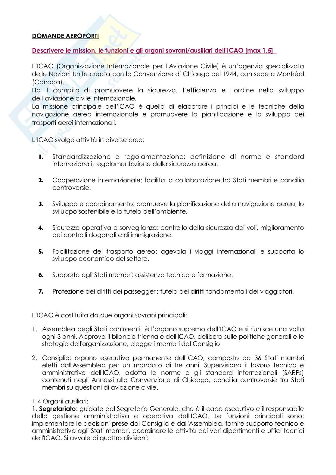 Domande esame Infrastrutture aeroportuali Pag. 1