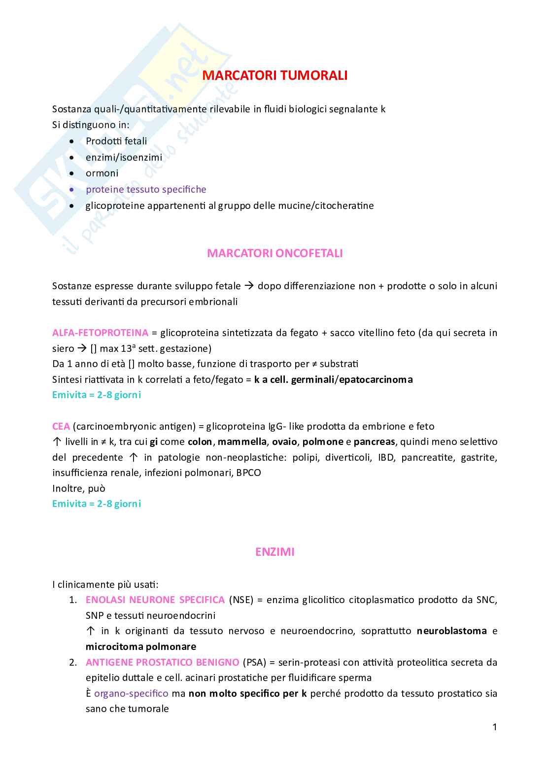 Appunti schematizzati vari argomenti di Oncologia Pag. 1