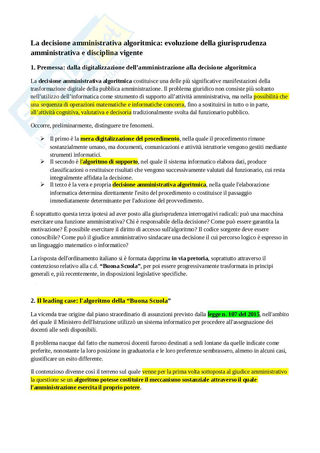Decisione amministrativa algoritmica Pag. 1