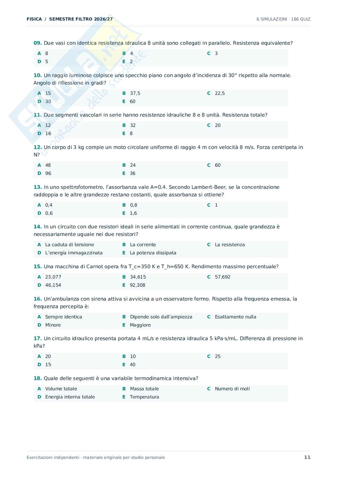 Domande Fisica Semestre filtro Medicina, 2026/27  Pag. 11