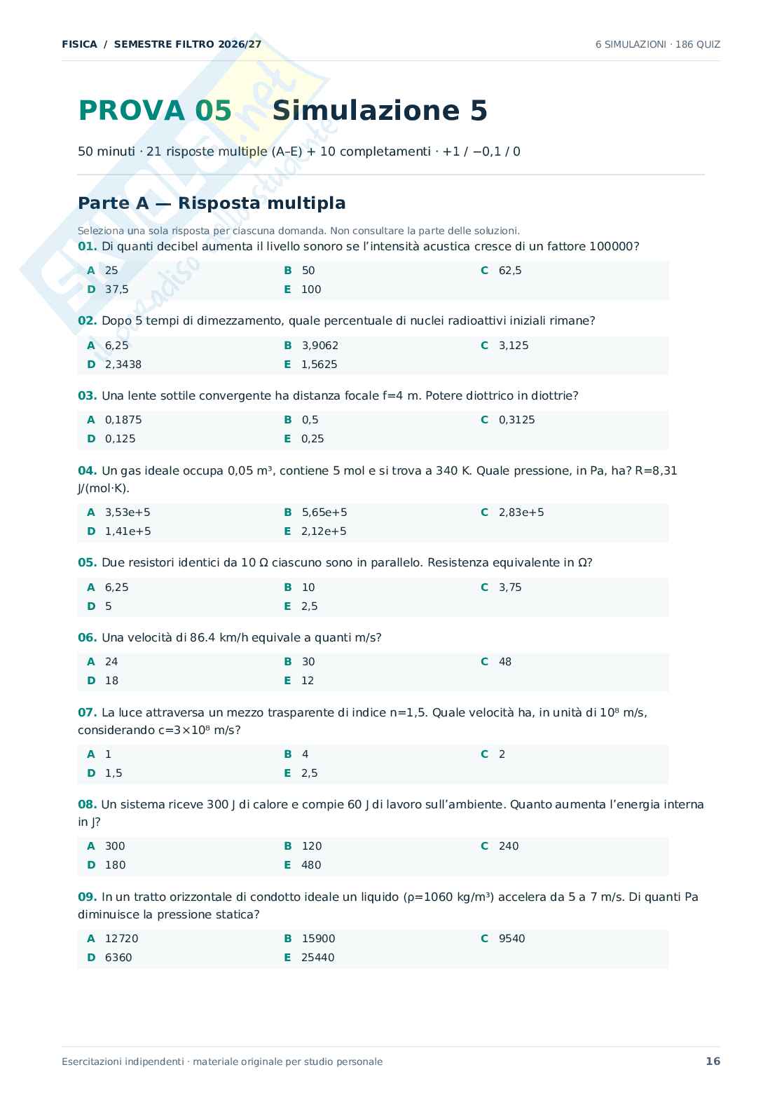 Domande Fisica Semestre filtro Medicina, 2026/27  Pag. 16