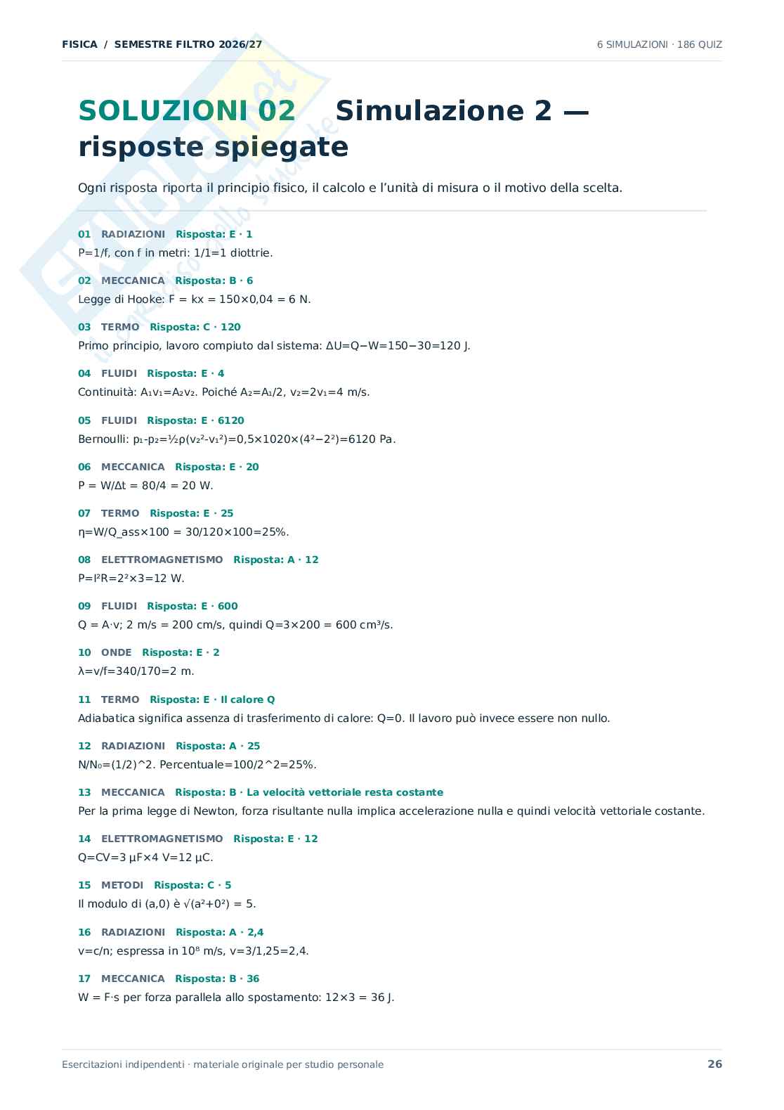 Domande Fisica Semestre filtro Medicina, 2026/27  Pag. 26