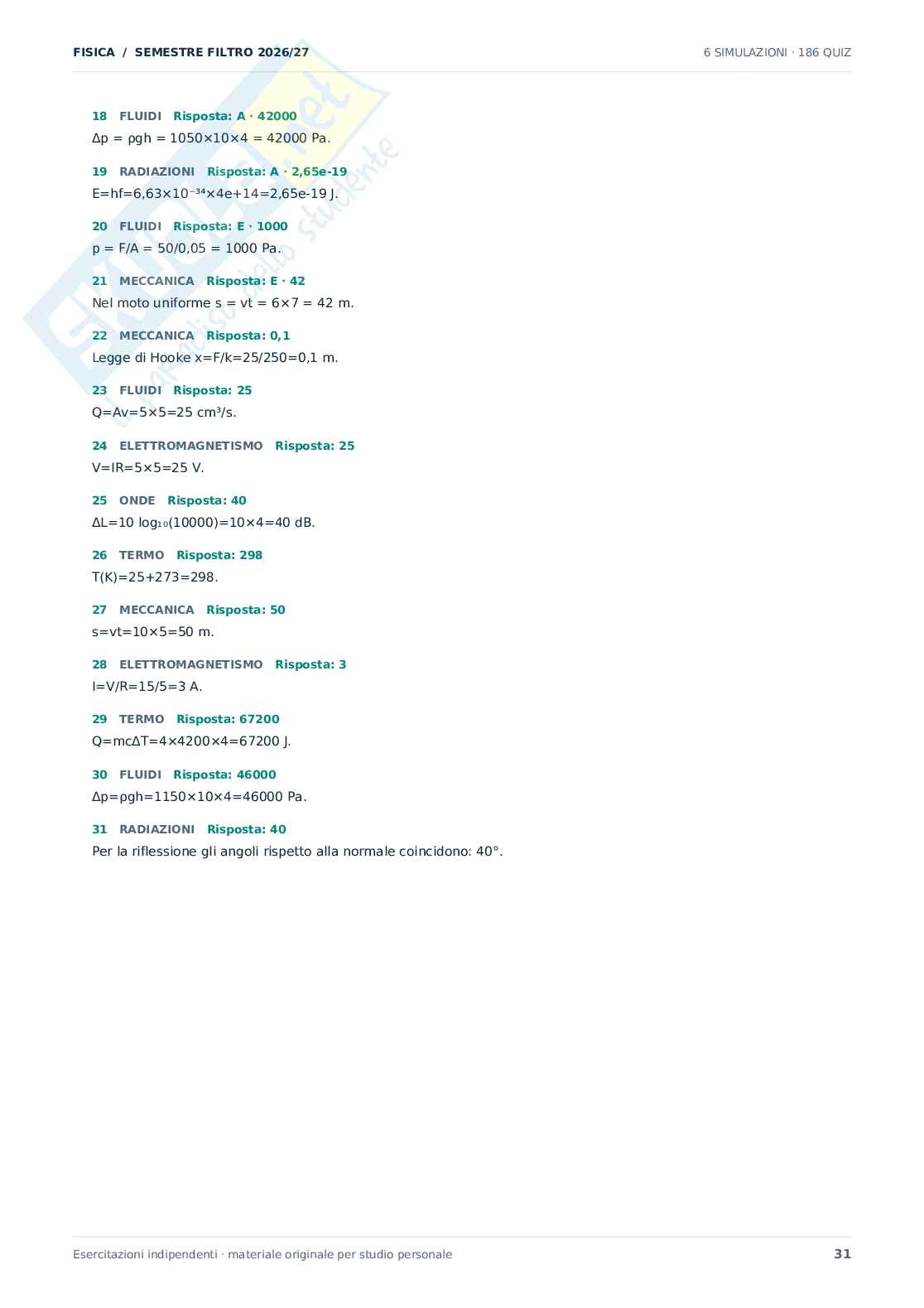 Domande Fisica Semestre filtro Medicina, 2026/27  Pag. 31