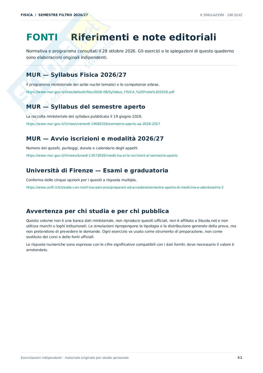 Domande Fisica Semestre filtro Medicina, 2026/27  Pag. 41