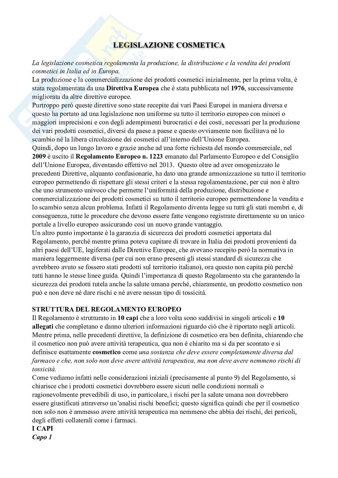 Riassunto esame Prodotti cosmetici, Prof. Manconi Maria, libro consigliato Cosmetologia: dalla dermocosmesi funzionale alla cosmeceutica , Borellini Pag. 1