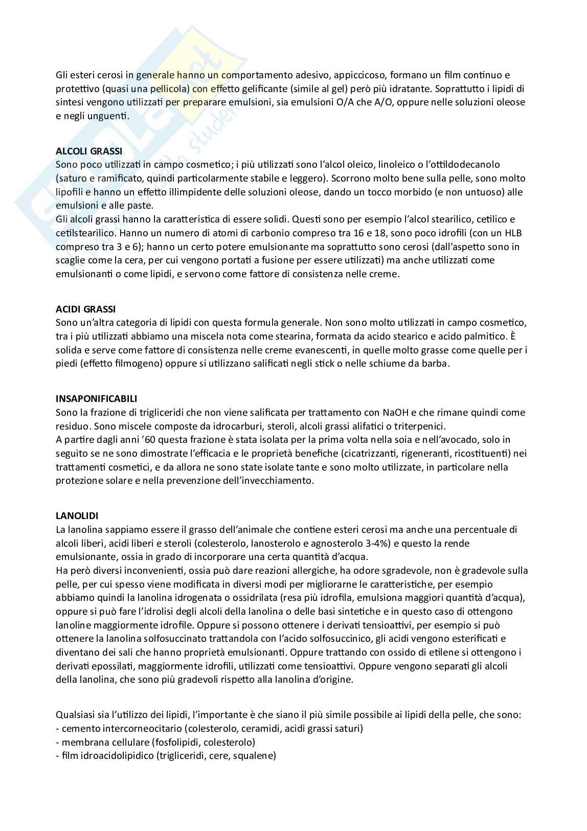 Riassunto esame Prodotti cosmetici, Prof. Manconi Maria, libro consigliato Cosmetologia: dalla dermocosmesi funzionale alla cosmeceutica , Borellini Pag. 26