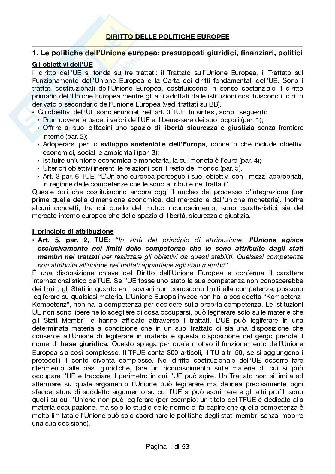 Appunti esame Diritto delle politiche europee Pag. 1