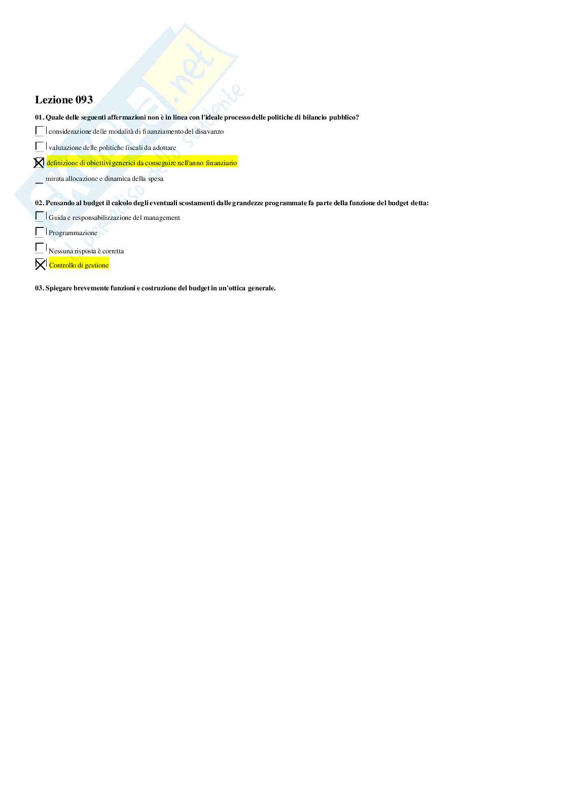 paniere organizzazione e contabilità delle amministrazioni e dei servizi pubblici - risposte multiple Pag. 91