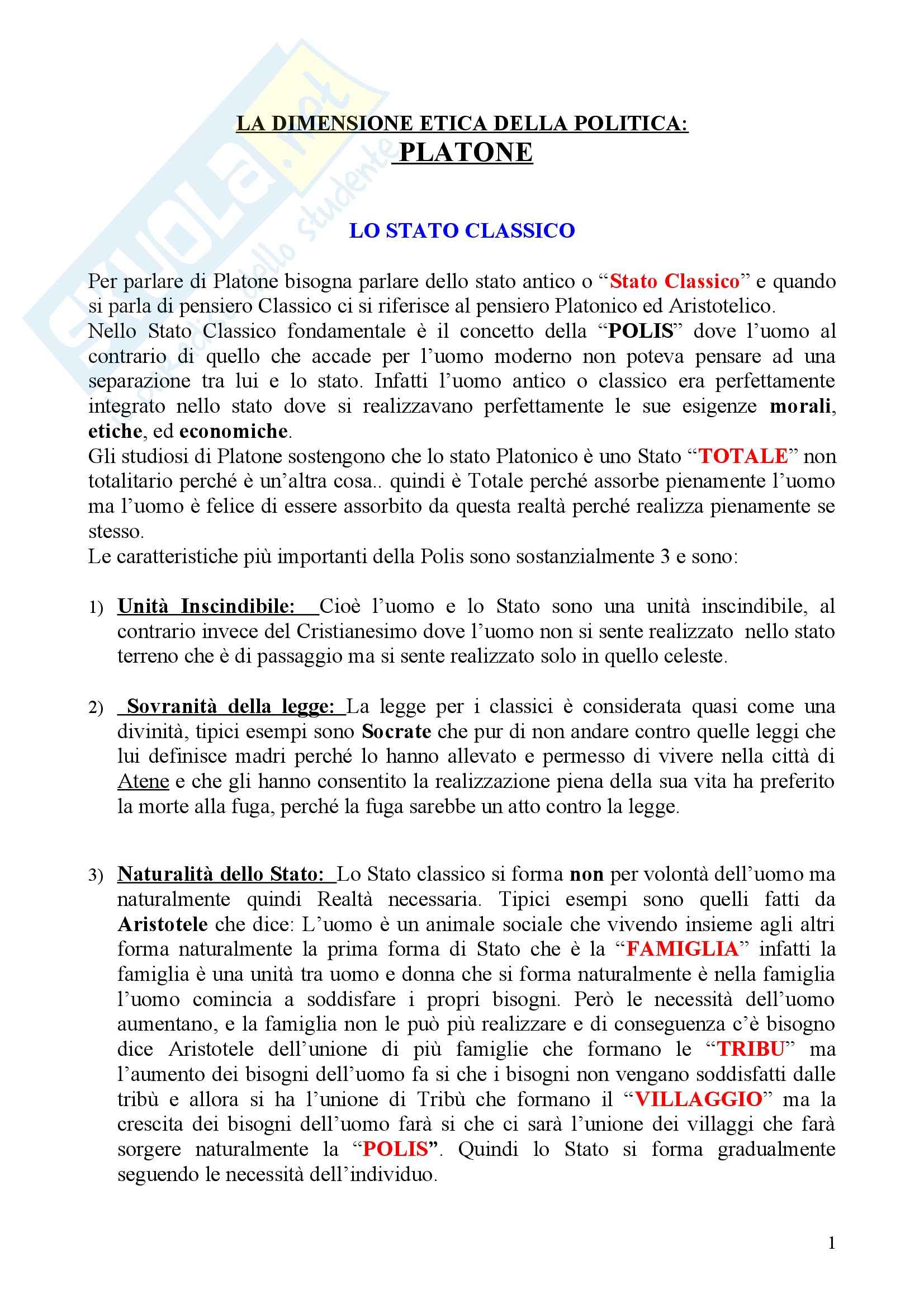 Storia delle dottrine politiche - le varie forme di governo classiche Pag. 1