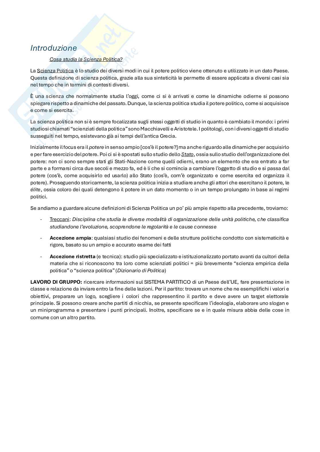 Appunti Scienza della politica Pag. 1