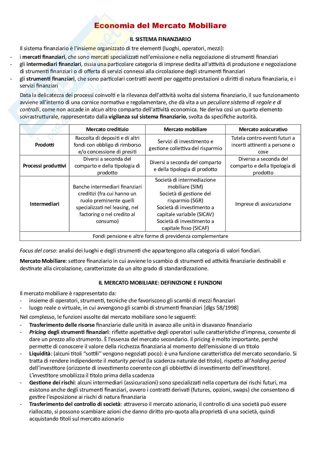 Appunti Economia del mercato mobiliare Pag. 1